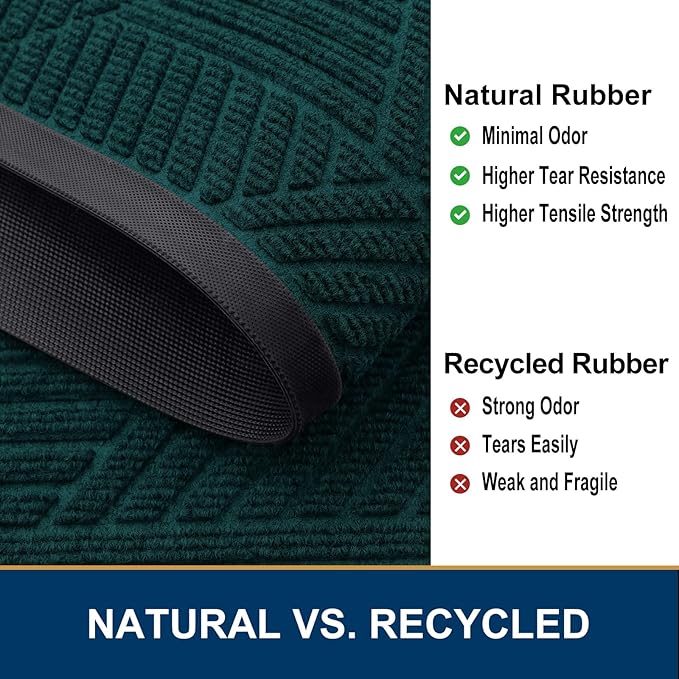 Smiry Front Door Mat Outside Entrance, Heavy Duty Sturdy Natural Rubber Doormat, Trap Dirt and Moisture, Easy Clean Low Profile Mats for Indoor Outdoor Entry, Irregular Triangle (47x32, Atlantic Blue)
