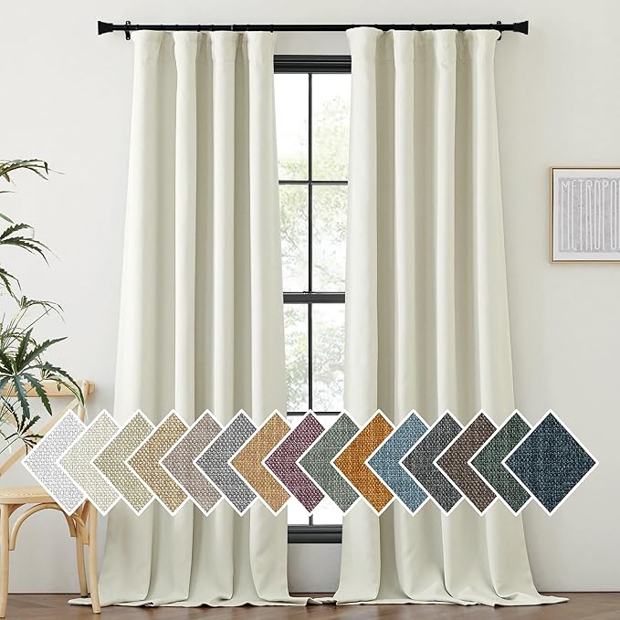 NICETOWN Room Darkening Bedroom Curtains 96 inches Long, Dual Rod Pockets & Hook Belt Light Blocking Noise Canceling Window Treatments for Living Room/Nursery, Natural, W52 x L96, 2 Panels