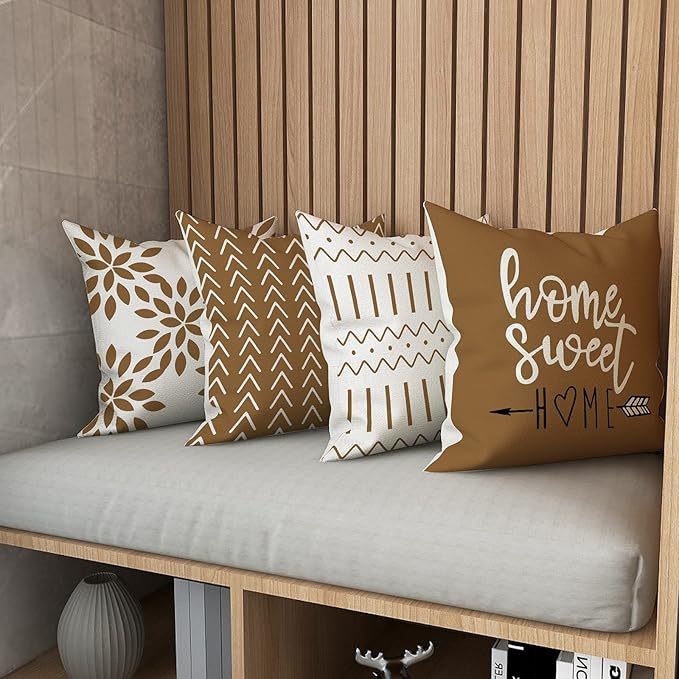 YCOLL Pillow Covers 20x20 Set of 4, Modern Sofa Throw Pillow Cover, Decorative Outdoor Linen Fabric Pillow Case for Couch Bed Car， Light Brown