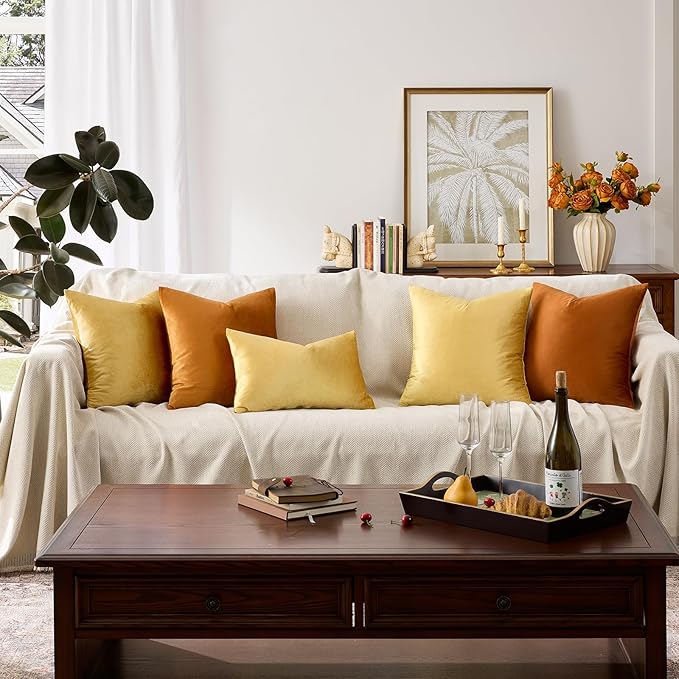 GIGIZAZA Decor Throw Couch Pillow Covers,Set of 2 Sofa Cushion Yellow Pillow Covers,Velvet Pillow Cases 24 x 24inch
