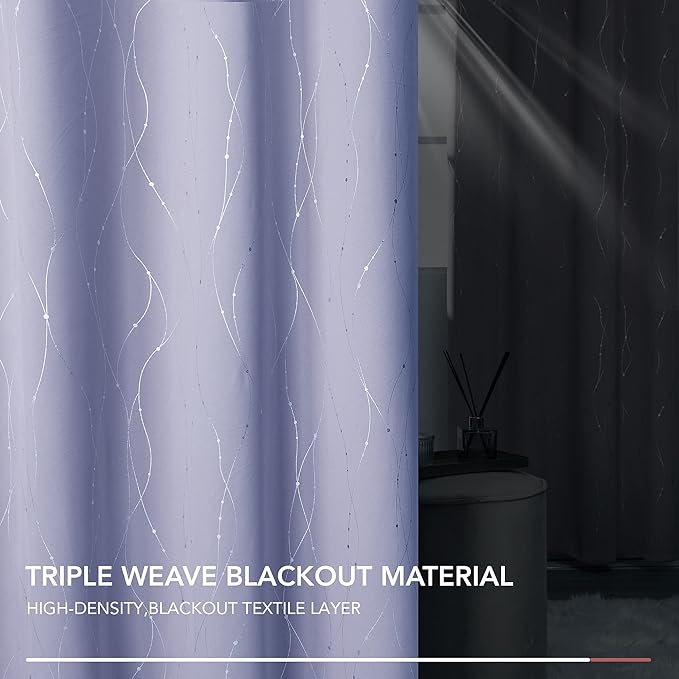 Deconovo Blackout Curtains, Thermal Insulated Soundproof Drapes with Wave Dots Foil Print, 42 x 63 Inch, Set of 2, Machine Washable Window Curtain for Bedroom Living Room Nursery Kitchen, Light Purple