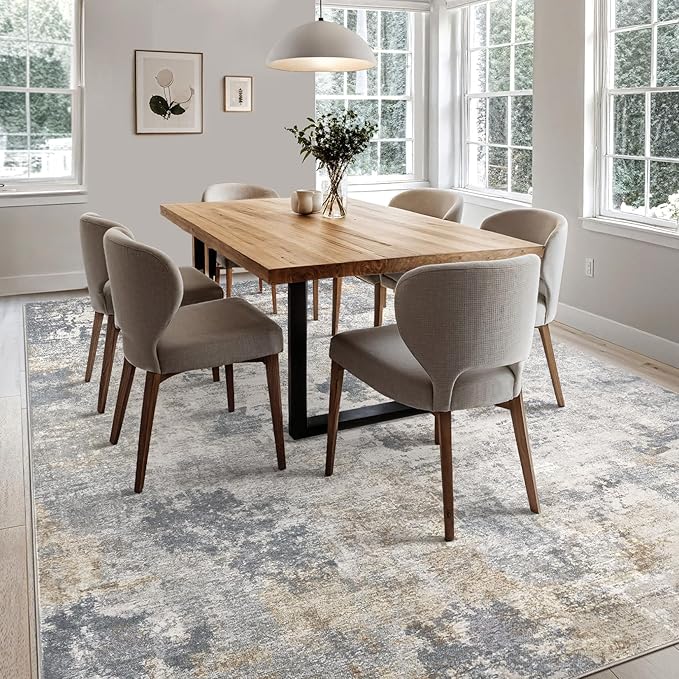 UERMEI 10x12 Area Rug Living Room Rugs - Washable Neutral Modern Abstract Soft Thin Large Rug Indoor Floor No Slip Rug Carpet for Bedroom Under Dining Table Home Office Decor - Blue Grey