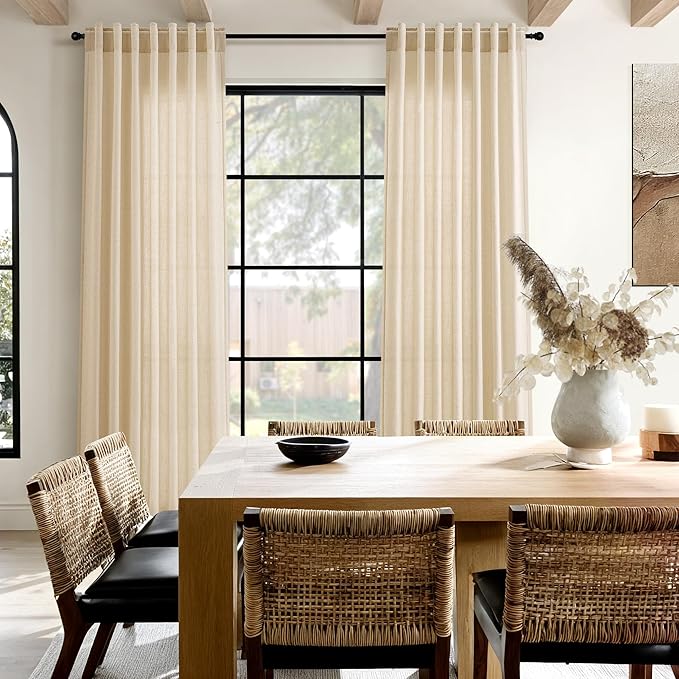 Extra Long Curtains 102 Inches Long for Living Room Tan Back Tab Rod Pocket Light Filtering Semi Sheer Drapes Cotton Linen Textured Window Curtain for Bedroom 9 FT,2 Panels