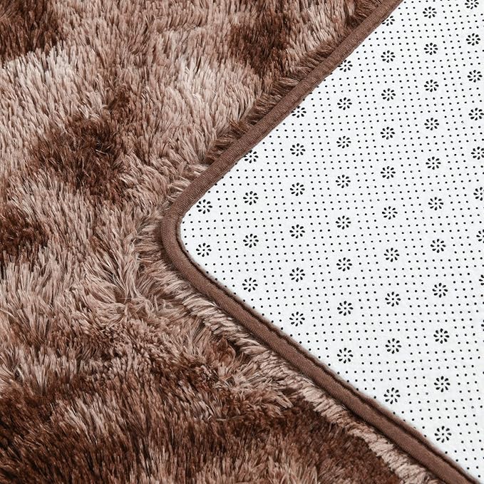 Deerhoo Large Shag Area Rugs 9 x 12, Tie-Dyed Plush Fuzzy Rugs for Living Room, Ultra Soft Fluffy Furry Rug for Bedroom, Indoor Carpet Nursery Rugs for Kids Room Home Decor, Coffee