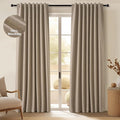 Topfinel Greige 90 Inches Long Blackout Natural Linen Curtains for Bedroom, Chocolate Brown Pinch Pleat Sound Blocking Curtains, Neutral Farmhouse Lined Drapes 2 Panels for Living Room Sliding Door