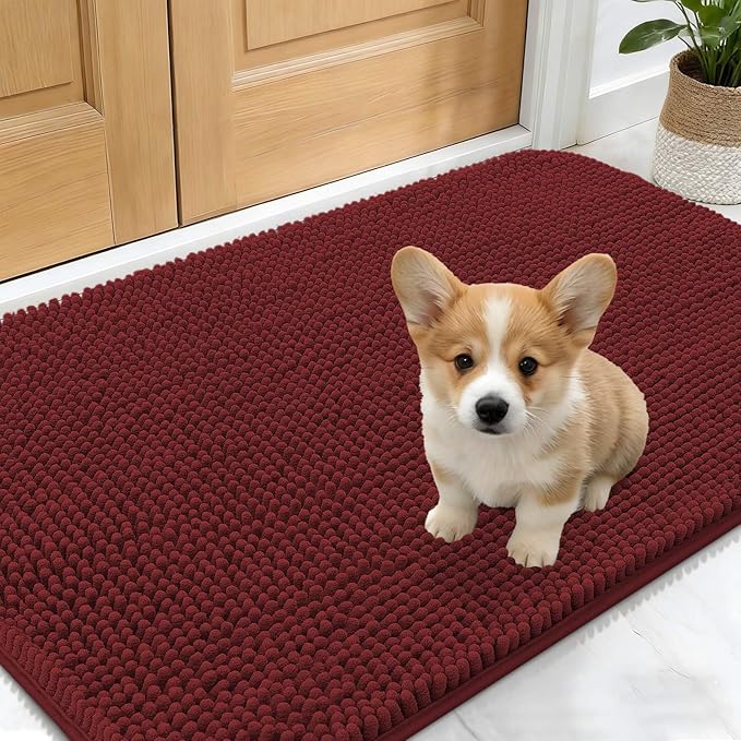 OLANLY Dog Door Mat for Muddy Paws 30x17, Absorbs Moisture and Dirt, Absorbent Non-Slip Washable Doormat, Quick Dry Chenille Mud Mat, Entry Indoor Entryway Carpet for Inside Floor, Caramel Russet