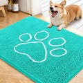 OLANLY Dog Door Mat for Muddy Paws 40x32, Paw Print Design, Absorbs Moisture and Dirt, Absorbent Non-Slip Washable Doormat, Quick Dry Chenille Mud Mat for Dogs, Entry Indoor Entryway Carpet, Teal
