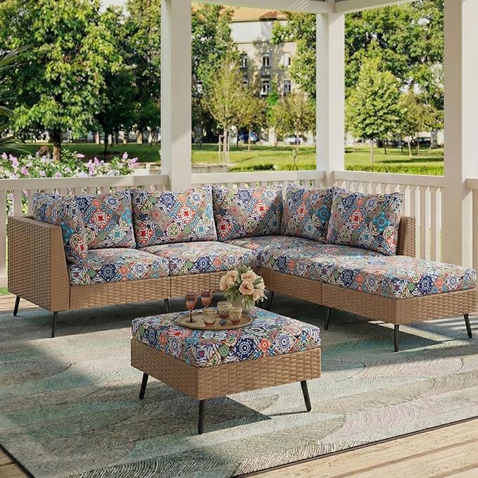 hyha Printed Couch Cushion Covers, Floral Sofa Covers Washable for Cushion Couch, Stretch Pattern Outdoor Cushion Covers for Patio Furniture with Elastic Bottom(Small, Patchwork Moroccan)