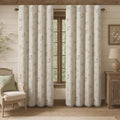 Boho Floral 100% Blackout Curtains 90 Inch Length 2 Panels Set, Linen Texture Farmhouse Curtains Beige Tassel for Living Room Bedroom Vintage Rustic Patterned Printed Western Rod Pocket