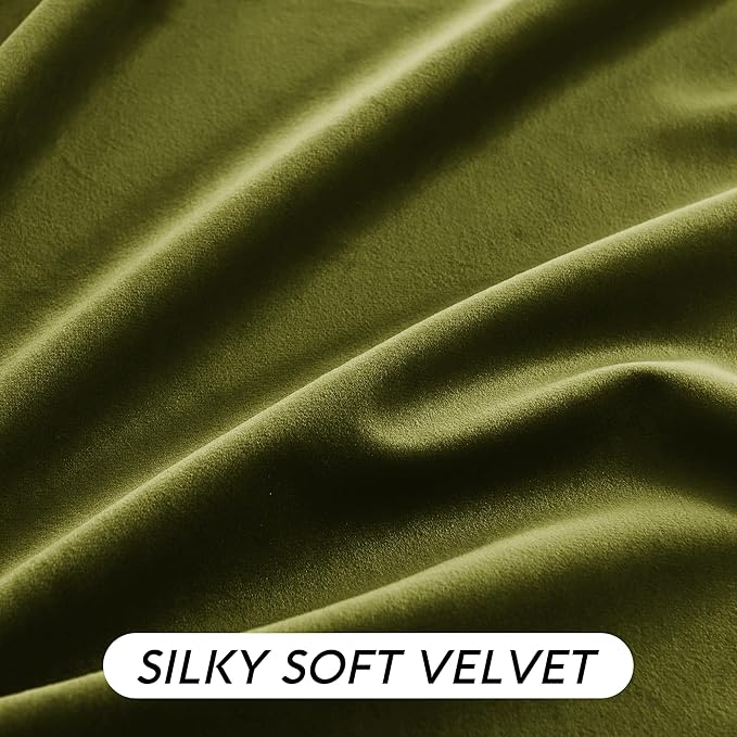 RYB HOME Moss Green Velvet Curtains 63 inches with Hook Belt, Soft Fabric Room Darkening Thermal Insulated Luxurious Home Decor Curtains for Living Room Bedroom, W 42" x L 63", 2 Panels Set