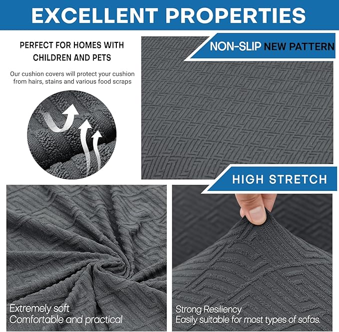 XINEAGE 2026 New 3 Pieces Couch Covers for 2 Cushion Sofa Super Stretch Loveseat Slipcover Pet Dog Universal Slip Cover Anti Slip Love Seat Furniture Protector (Dark Gray, 55"-69")