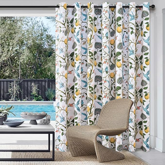 Topfinel Sliding Door Patio Floral Curtains & Drapes, Blackout Extra Wide Room Divider Large Coquette Vintage Farmhouse Country Hummingbird Patterned Grommet Curtains 1 Single Panels W100 x L84