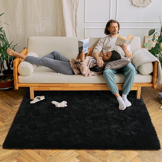 Chicrug Soft Area Rugs for Bedroom Living Room Plush Fluffy Rug 6x9 Feet, Shag Furry Area Rug Carpet Non Shedding for Nursery Children Kids Girls Room Home Decorative, Black