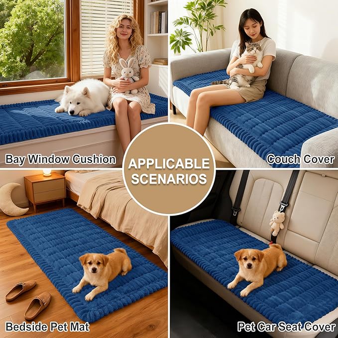 hyha Couch Covers for Dogs Washable, Non Slip Plush Dog Sofa Protectors, Fuzzy Pet Couch Covers for 3 Cushion Sofa Pet Friendly (Navy Blue, 27.6" x 82.7")
