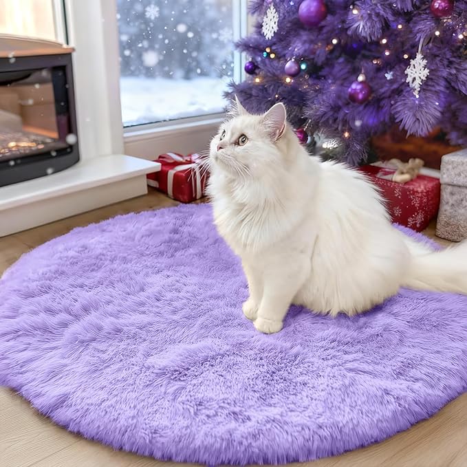 OLANLY Light Purple Round Rugs for Bedroom - Machine Washable, 3 ft Circle Area Rugs for Living Room, Soft and Fluffy Shaggy Carpet for Teen Girls and Boys, Nursery Rooms, Dorms, Home Decor Aesthetic
