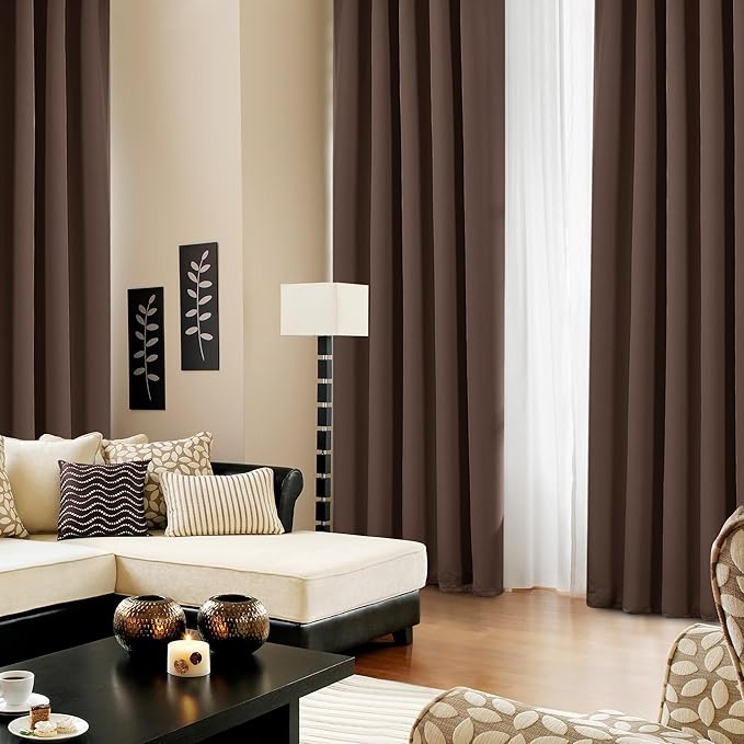 Deconovo Blackout Curtains, Thermal Insulated, W42 x L72 2 Panels, Back Tab, Machine Washable, Room-Darkening Drapes for Bedroom/Living Room Brown