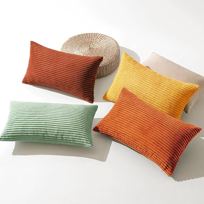 MIULEE Decorative Throw Pillow Covers 12x20 Inch Set of 4, Vibrant Cushion Covers Vintage Retro Home Decor, Mix and Match Color Clash Design for Sofa Couch Bed Living Room Yellow Rust Green