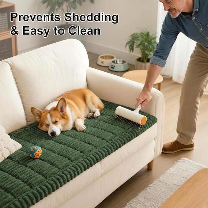 Smiry Couch Cover for Dogs Washable, Non Slip Fuzzy Pet Couch Covers for 3 Cushion Sofa Pet Friendly, Thick Soft Sofa Slipcovers Cushion Protector (Dark Green, 27.6" x 82.7")