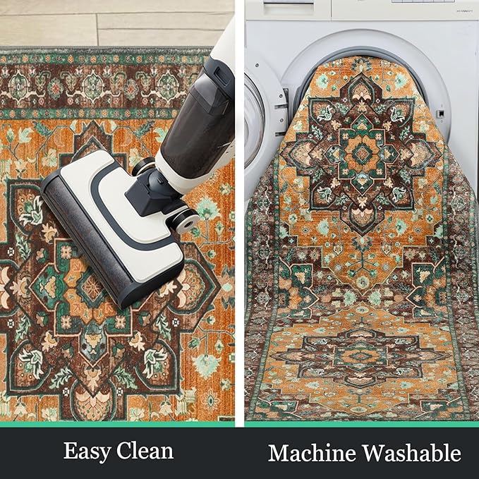 HEBE Hallway Runner Rug 2'x8' Washable Vintage Distressed Area Rugs Non Slip Laundry Rug Runner Boho Floor Carpet Runners for Hallways Entryway Laundry Room Kitchen Bathroom