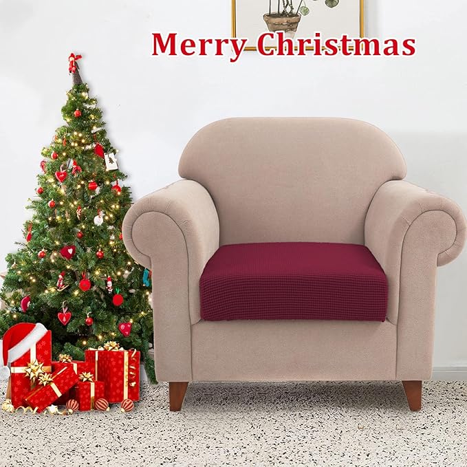 Water Repellent Sofa Couch Cushion Covers Sofa Seat Slipcover, Armchair Furniture Protector for Camper, Soft Flexibility Chair Cushion Cover, Christmas Decor (Small, Wine)