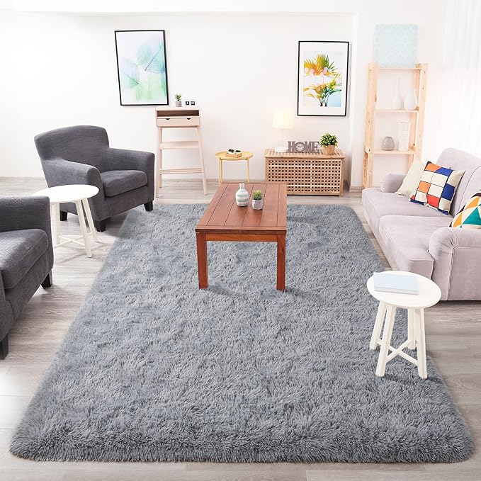 Chicrug Soft Area Rugs for Bedroom Living Room Plush Fluffy Rug 5x8 Feet, Shag Furry Area Rug Carpet Non Shedding for Nursery Children Kids Girls Room Home Decorative, Grey