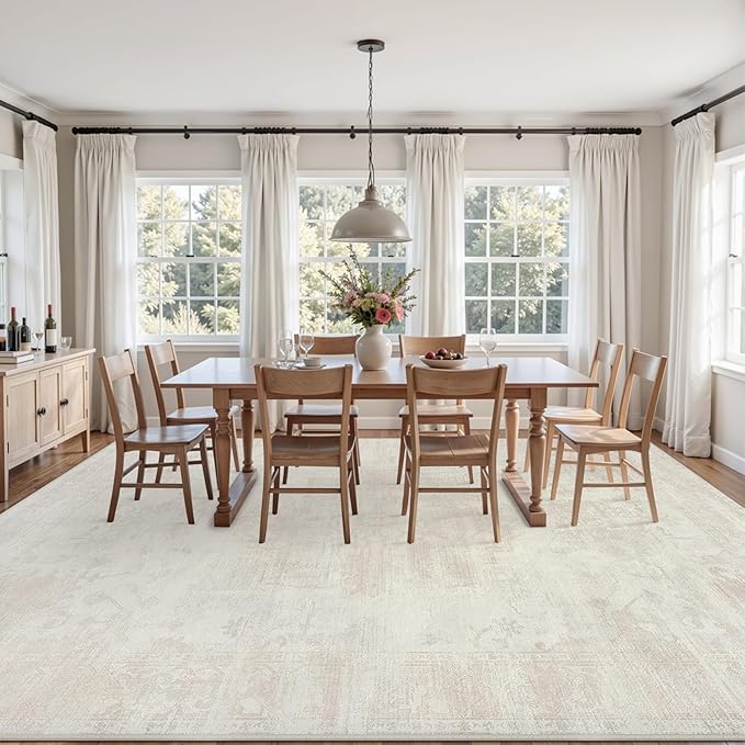 5x7 Area Rugs for Living Room: Vintage Boho Neutral Washable Rug Indoor Soft Large Area Rug Carpet for Bedroom Nursery Farmhouse Dining Room Office Floor Non-Slip Low Pile Under Table Rug Cream Beige
