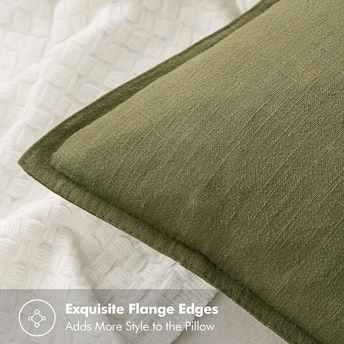 MIULEE Decorative Linen Euro Sham Pillow Covers 24x24 Inch Green Boho Farmhouse Neutral Couch Throw Pillows for Bed Pack of 2 Accent Outdoor Pillowcase Modern Sofa Cushion Livingroom Home Decor