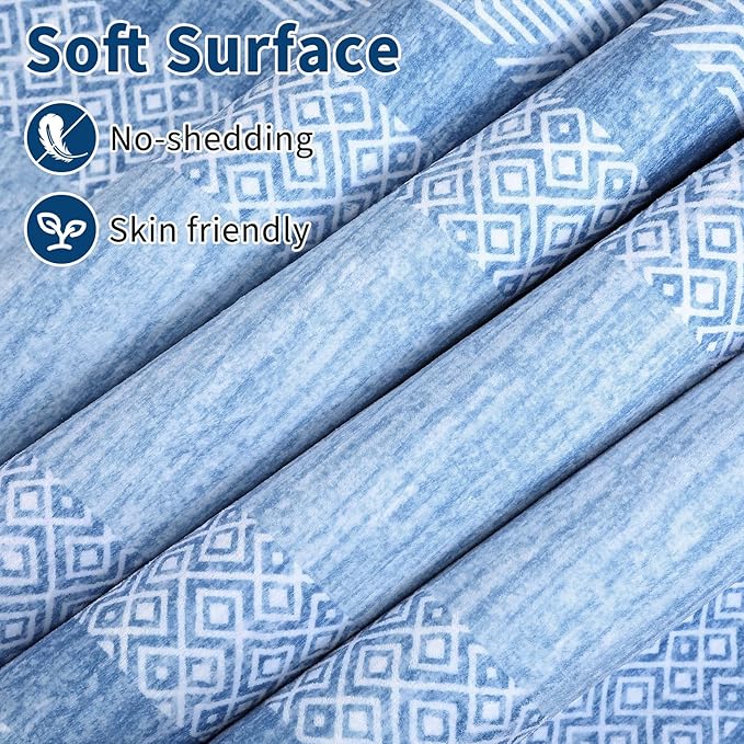 GarveeHome Modern Geometric Area Rug 2x3 Distressed Bordered Washable Non Slip Floor Small Carpet Non Shedding Thin Soft Low Pile Rug, Contemporary Gray Rug for Dining Room, Living Room Light Blue