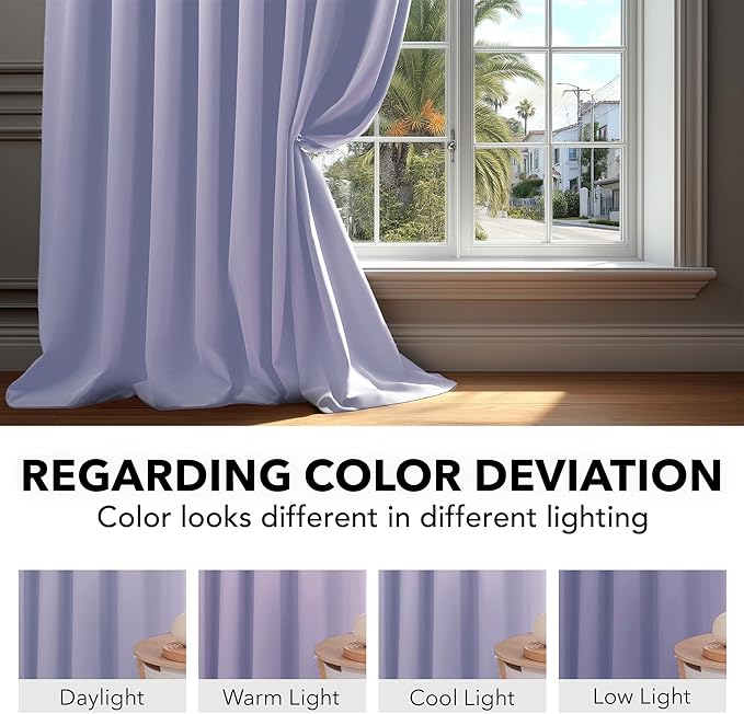 Deconovo Blackout Curtains, Thermal Insulated, W42 x L72 2 Panels, Back Tab, Machine Washable, Room-Darkening Drapes for Bedroom/Living Room Light Purple