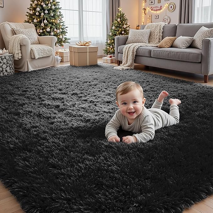 6x9 Area Rugs for Living Room Rug: Soft Fluffy Shag Black Rugs for Bedroom, Non-Slip Large Fuzzy Plush Rug Indoor Floor Carpet for Nursery Kids Boys Girls Room, Dorms, Playroom, Modern Home Decor