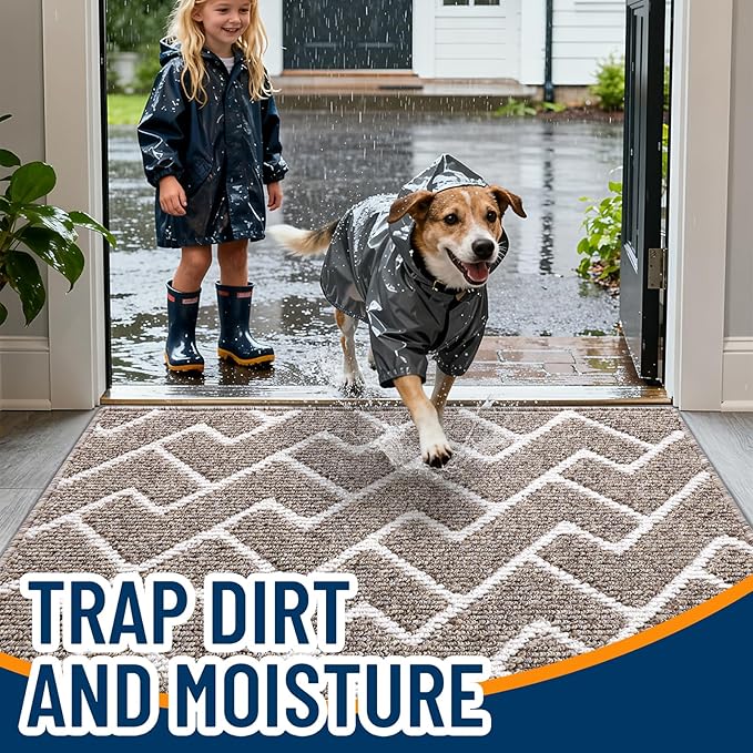 OLANLY Front Door Mat, Non-Slip Rubber Backing, Dirt Resistant and Absorbent, Washable, Easy to Clean Low-Profile Indoor Doormat for Back Door, Entryway, Inside Entrance, 71x47, Khaki