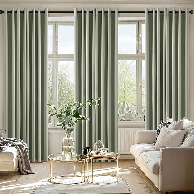 MIULEE Sage Green Blackout Curtains for Bedroom Living Room 84 Inches Long 2 Panels, Thermal Insulated Room Darkening Drapes Solid Grommet Noise Reduction Light Blocking Window Treatments 50x84 Inch