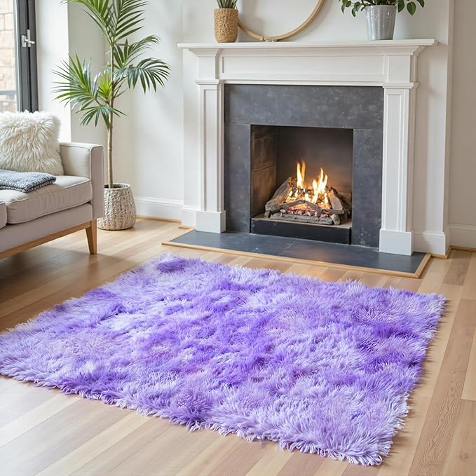 Small Rug Throw Rugs for Bedroom, Mini Area Rug, Fluffy Purple Carpet, Affordable Door Entryway Indoor Inside Front Entrance Dog 2x3 Mat, Home Decor Aesthetic(2 x 3, Purple Starry)