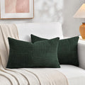 Fancy Homi 2 Packs Dark Green Lumbar Decorative Throw Pillow Covers 16x26 Inch for Living Room Couch Bed, Rustic Farmhouse Boho Home Decor, Soft Striped Corduroy Rectangle Accent Cushion Case 65x40 cm