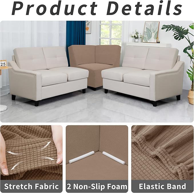 Easy-Going Stretch Sectional Corner Sofa Slipcover 1-Piece Couch Sofa Cover Furniture Protector Soft with Elastic Bottom for Kids, Pet, Spandex Jacquard Fabric Camel