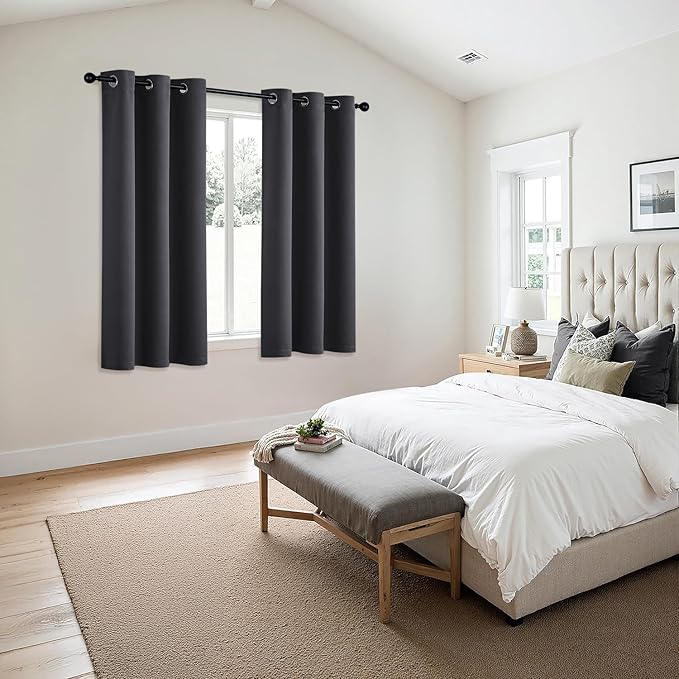 MIULEE Dark Grey Blackout Curtains for Bedroom Living Room 63 Inches Long 2 Panels, Thermal Insulated Room Darkening Drapes Solid Grommet Noise Reduction Light Blocking Window Treatments 40x63 Inch