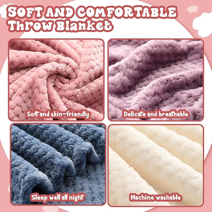 Newwiee 4 Pcs Flanne Fleece Throw Blanket for Bed Couch Large 3D Waffle Textured Soft Blanket Winter Warm Lightweight No Shedding No Pilling Decorative Throw, 50x60 Inch(Fresh Colors)