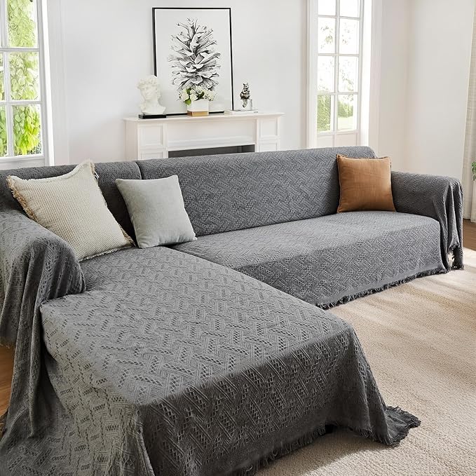 HOMERILLA Sectional Couch Covers 2 Pieces L Shaped Sofa Cover for Sectional Couch L Shape Washable Blanket Furniture Protector for Pets Dogs (Dark Grey, X-Large)