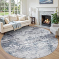 Round Rug 8ft Circle Rug Washable: Carpet Circular Area Rug for Entryway Kitchen Bedroom Dining Room Living Room Large 8 Feet Abstract College Dorm Non Slip Low Pile Blue Grey