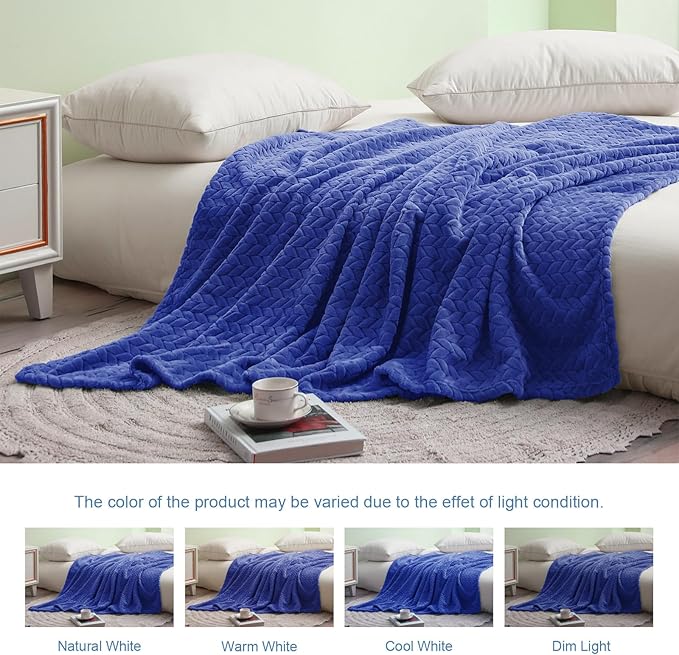 Exclusivo Mezcla Fleece Throw Blanket for Couch and Bed, 50x70 Inches Soft Cozy Jacquard Flannel Blankets, Lightweight Fuzzy Plush Warm Throws for Women, Cobalt Blue