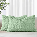 decorUhome Throw Pillow Covers 12x20 Inch Set of 2, Soft Plush Faux Wool Sage Green Solid Couch Pillow Covers, Accent Farmhouse Neutral Rectangle Pillow Cases for Sofa Bed Living Room