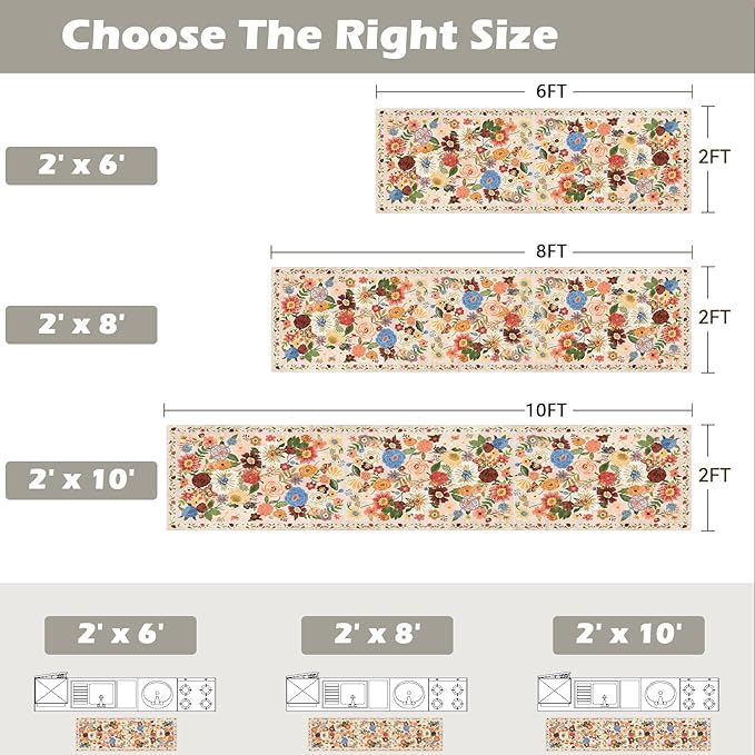 Runner Rug 2x6, Kitchen Rug Non Slip Washable Rugs with Rubber Backing Soft Floral Carpet Runner for Hallways, Kitchen, Laundry, Bedroom, Bathroom (2 x 6, Beige)