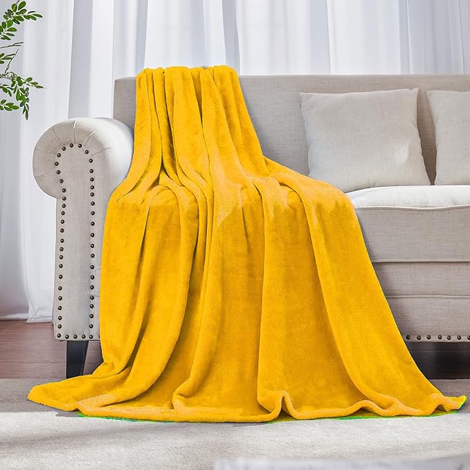 JIAHANNHA Mustard Yellow Throw Blanket Fleece Blanket 50"x60",Super Soft Cozy Plush Throw Blanket for Couch Sofa Bed,Warm and Lightweight Bed Blankets for Adults