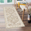 Yamaziot Washable Runner Rug, 2x5 Non-Slip Boho Vintage Hallway Rug Runner with Rubber Backing, Stain Resistant Faux Wool Distressed Carpet Runner for Kitchen, Laundry, Entrance, Beige Brown