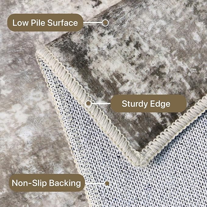 BEIMO Area Rugs 8x10 Machine Washable Rug for Bedroom Living Room Dining Room, Large Modern Abstract Soft Rugs, Indoor Low Pile Carpet with Non Slip Rubber Backing, Abstract Gray