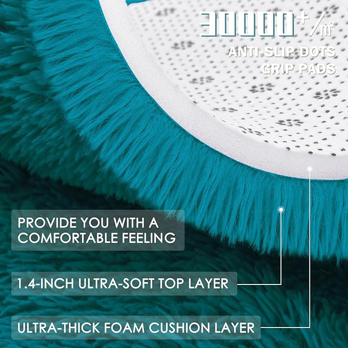 OLANLY Teal Round Rugs for Bedroom - Machine Washable, 8 ft Circle Area Rugs for Living Room, Soft and Fluffy Shaggy Carpet for Teen Girl and Boys, Nursery Rooms, Dorms, Home Decor Aesthetic