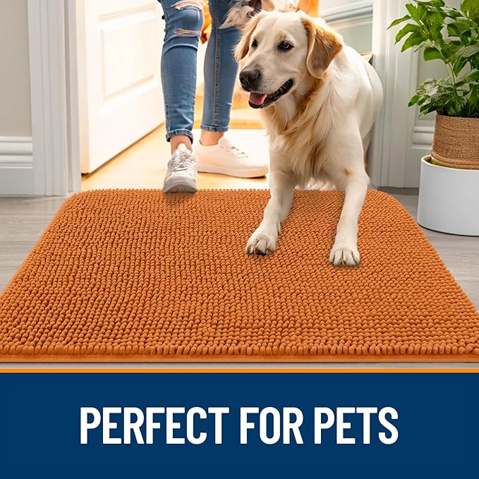 OLANLY Dog Door Mat for Muddy Paws 36x24, Absorbs Moisture and Dirt, Absorbent Non-Slip Washable Doormat, Quick Dry Chenille Mud Mat for Dogs, Entry Indoor Entryway Carpet for Inside Floor, Clay