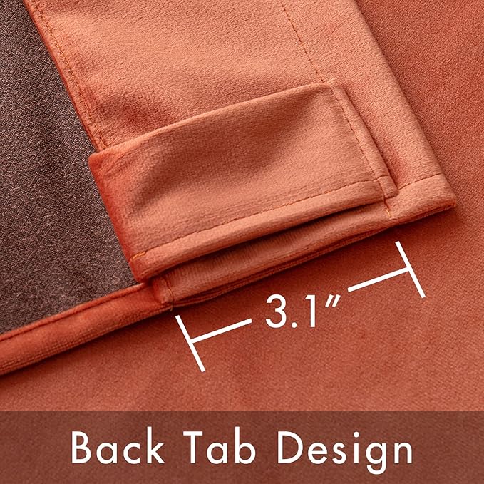 MIULEE Velvet Curtains 96 inches 2 Panels - Luxury Burnt Orange Blackout Curtains for Bedroom Living Room Thermal Insulated Super Soft Window Drapes Rod Pocket & Back Tab, Terracotta Rust Fall Decor
