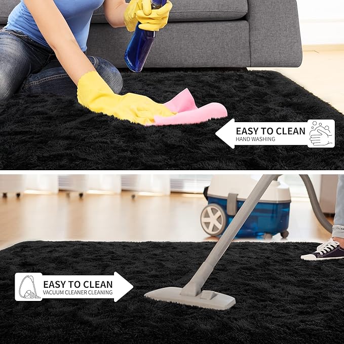 Tepook Area Rugs 10x14 for Living Room, Super Soft Fluffy Rugs for Bedroom, Modern Shaggy Rug Fuzzy Carpets for Kids, Plush Indoor Nursery Home Decor Rug with Non-Slip Bottom, Black