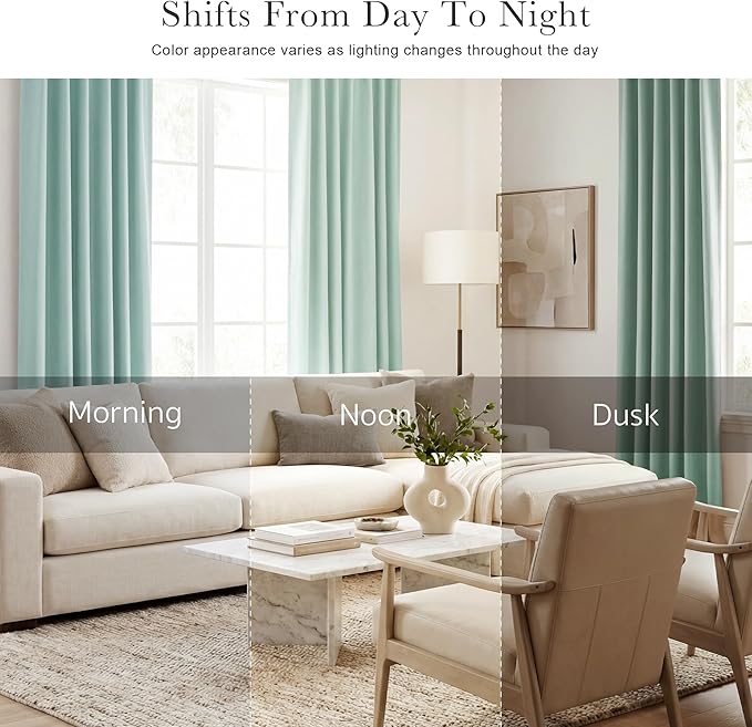 PONY DANCE Short Curtain Panels - Kitchen Curtains Room Darkening Light Blocking Energy Saving Short Drapes/Bedroom with Back Tab Home Decor, 42 in Wide by 45 Long, Mint Green, 2 PCs